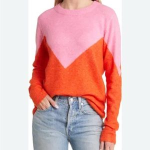 Vero Moda Pink and Orange Plaza Colorblock Crew Neck Sweater Women’s Medium